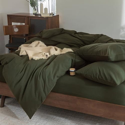 FOSSA Duvet Cover Set 100% Washed Cotton Linen Feel Twin