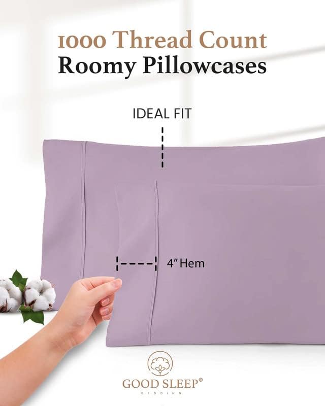 1000 TC Lavender King Pillowcases Set of 2 100% Egyptian Cotton Pillow Cases with Long Staple Cotton & Sateen Weave, Silky Soft Hotel - Like Bed Pillow Covers for Comfy Sleeping, Snug Fit