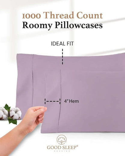 1000 TC Lavender King Pillowcases Set of 2 100% Egyptian Cotton Pillow Cases with Long Staple Cotton & Sateen Weave, Silky Soft Hotel - Like Bed Pillow Covers for Comfy Sleeping, Snug Fit