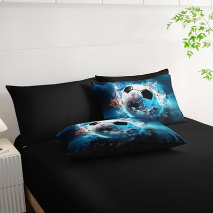 AILONEN Boys Soccer Comforter Set Queen 7-Piece Bed in a Bag for Kids Boys,Soft Comforter & Fitted Sheet with Flat Sheet,2 Pillowcases,2 Pillow Shams