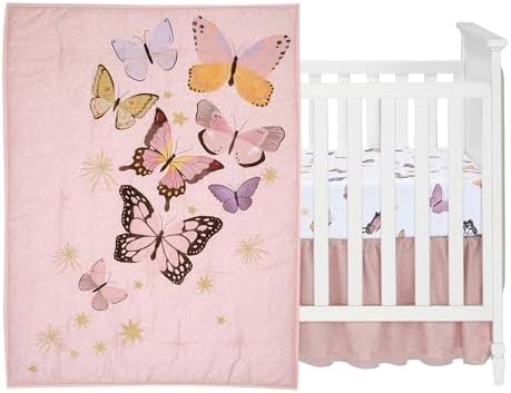 Lambs & Ivy Butterfly Dreams Pink/Gold 3-Piece Nursery Baby Crib Bedding Set