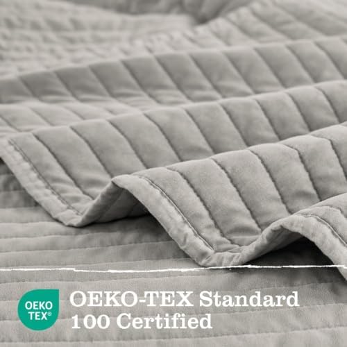 DOWN HOME King Quilt Bedding Set with Shams, Vintage Washed Soft Quilted Blanket Thin Comforter Lightweight Bedspread Coverlet Bed Cover, Brushed Microfiber Stripe Stitching, Light Gray, 104"x90"