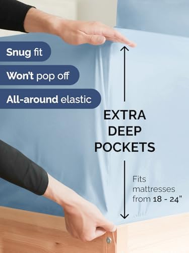 Extra Deep Split King Sheet Set - 5 Piece Soft & Cooling Sheets - Sky Blue