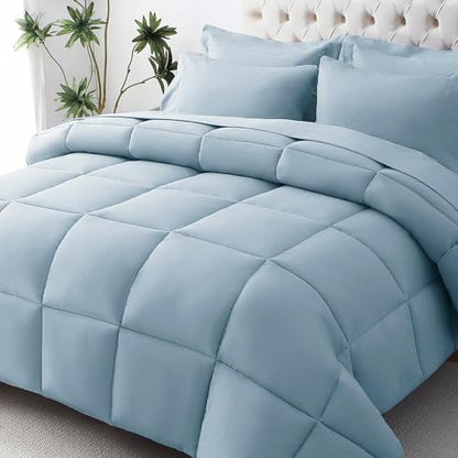 JOLLYVOGUE Full Comforter Set, Ultra-Soft Bed in a Bag Full Size 7 Pieces, Oeko-TEX Certified Bedding Set with Down Alternative Comforter, Sheets, Pillowcases & Shams, Lake Blue