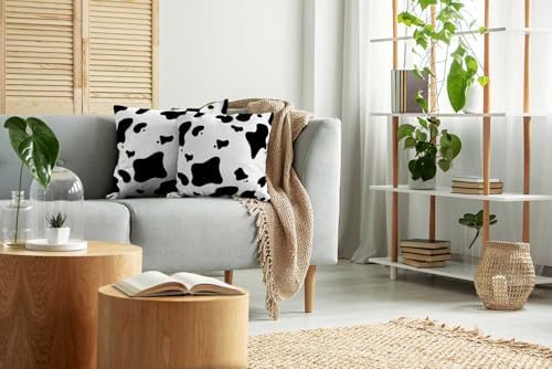 TOMWISH Black and White Cow Print Throw Pillow Cover 16x16 Inch Set of 2