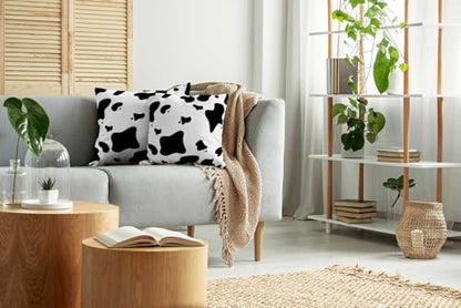 TOMWISH Black and White Cow Print Throw Pillow Cover 16x16 Inch Set of 2