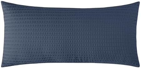 Levtex Home - Cloud Waffle Square Decorative Pillow - 12x24in - Textured Waffle Weave - Navy Blue - Polyester Filled - Cotton Solid Back - Zipper Closure