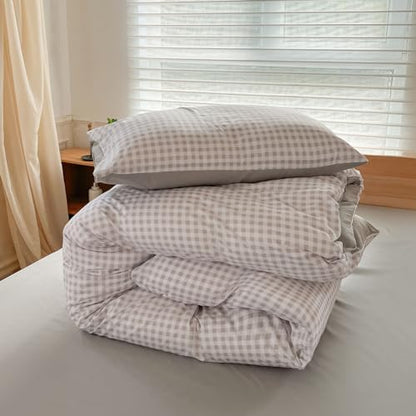 NSNLGSGC Light Gray Gingham Duvet Cover Set, Queen