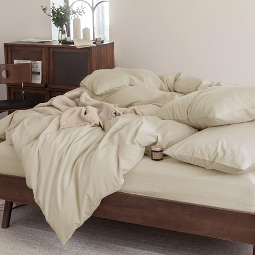 FOSSA Duvet Cover Set 100% Washed Cotton Linen Feel Super King