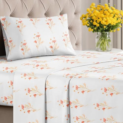 Twin 4 Piece Floral Sheet Set - Soft, Breathable & Cooling - Wildflower