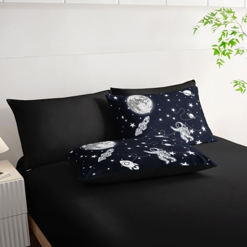 7pcs Space Comforter Set3D Space Rocket Planets Printed Bedding Set with 1 Comforter, 1 Flat Sheet, 1 Fitted Sheet and 4 Pillowcases for Boys and Girls Bedroom (Rocket King