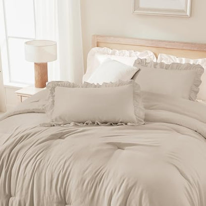Andency Oversized King Comforter Set,3 Pieces Wheat Ruffle Bedding Set