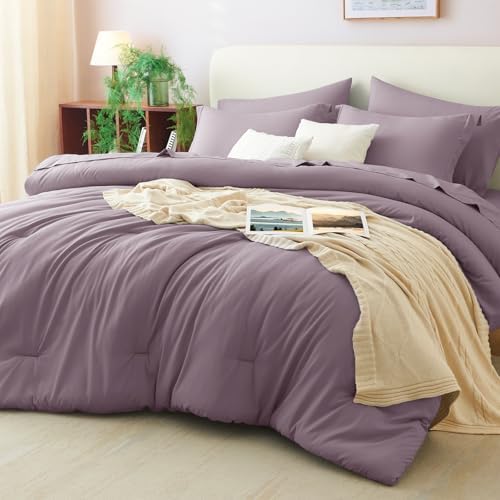 CozyLux Oversized King Comforter Set Dusty Purple, 7 Pieces Bed in a Bag