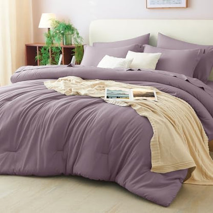 CozyLux Oversized King Comforter Set Dusty Purple, 7 Pieces Bed in a Bag
