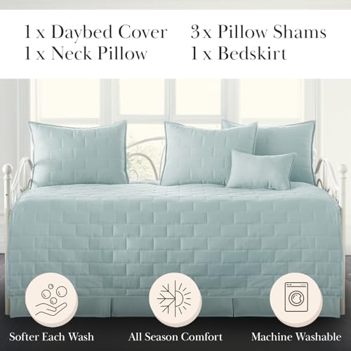Daybed Quilt Set 6PC Bedding Set Daybed Cover for twin beds easy care Blue