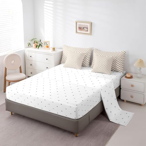 jejeloiu Light Brown Plaid Comforter Set King Size 7 Pieces Checkered Classic Bedding Set for Kids Grid Geometric Bed in a Bag with Comforter, Sheets, Pillowcases, Cushion Covers Lightweight
