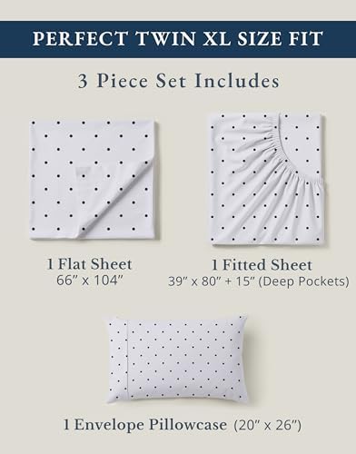 LANE LINEN 100% Organic Cotton Twin XL Sheets Set 3-Piece Pure Percale Bedsheets Bedding Breathable Fits Mattress Upto 15" Deep - Black Polka Dot