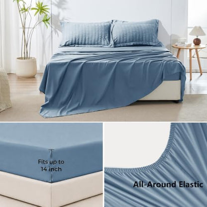 HIMEET California King Comforter Set, 7-Piece Seersucker, Grayish Blue