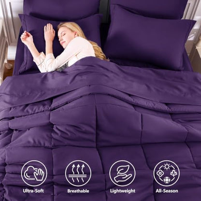 CozyLux Full Size Comforter Sets, 7-Piece Bed in a Bag, Purple