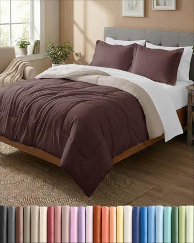 King Comforter Set - Brown/Beige Bedding for All Seasons - 3 Piece Bed Set