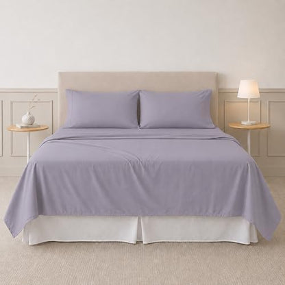 Modern Threads Soft Microfiber Solid Sheets - Luxurious Microfiber Bed Sheets - Includes Flat Sheet, Fitted Sheet with Deep Pockets, & Pillowcases Lilac Marble Full