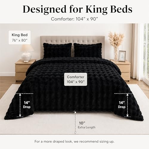YIKUSH King Faux Fur Soft Comforter Set, Fluffy Black Rabbit Fur Comforter