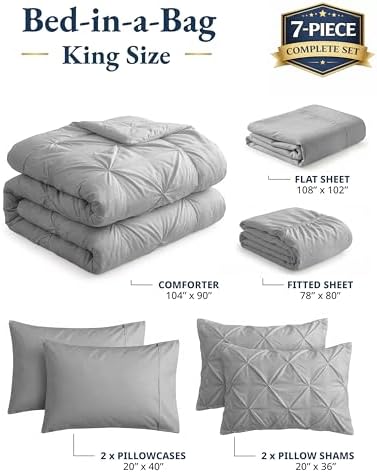 LANE LINEN 7 Piece King Comforter Set Microfiber Down Alternative - Silver