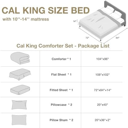 HYMOKEGE Rose Gold/Light Grey California King Comforter Set Seersucker 7 Pieces, All Season Luxury Bed in a Bag for Bedroom, Bedding Set with Comforter, Sheets, Pillowcases & Shams