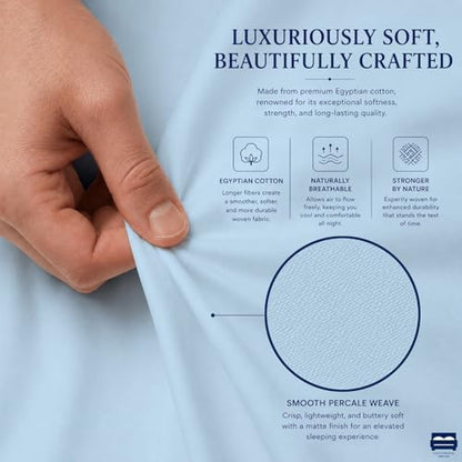 Cottingon 4 PC Cal King Sheets Fits 16" Deep, Egyptian Cotton, Light Blue