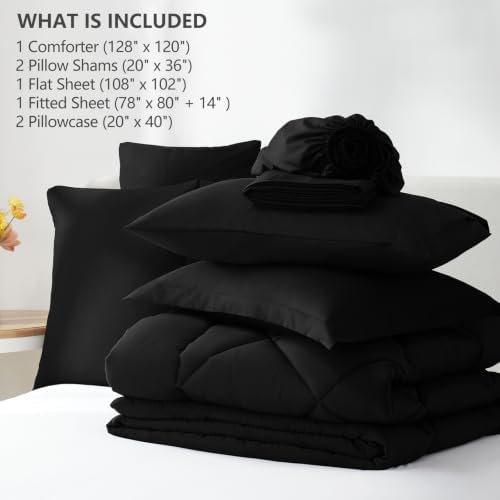 CozyLux Super King Plus Comforter Set 128"x120", 7 Piece, Black