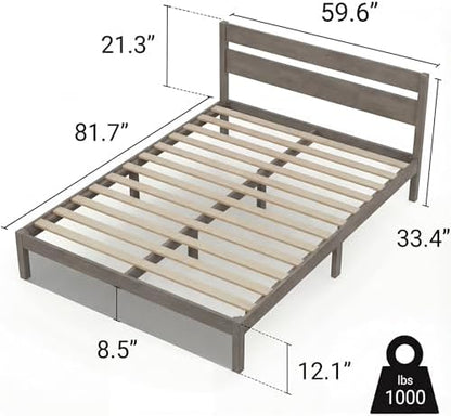 LIFEMENT Queen Bed Frame with Headboard Classic Wood Platform, Noise Free, Under Bed Storage, No Box Spring Needed, Easy Assembly, Gray