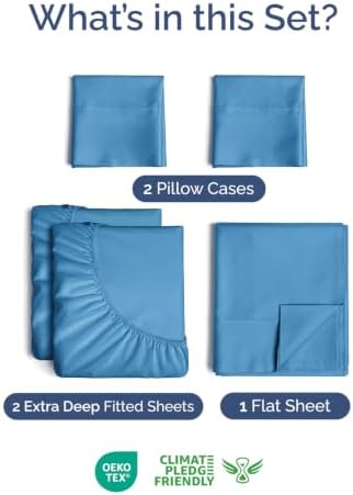 Extra Deep Pocket Split King Sheet Set - Breathable & Cooling - Denim Blue
