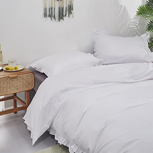 Wellboo White Comforters California King Solid White Shabby Chic Farmhouse Bedding Comforter Cal King Set Women Ruffle Bed Quilt Boho White Lace Blankets Soft Vintage Rustic Floral Lace Comforter Set