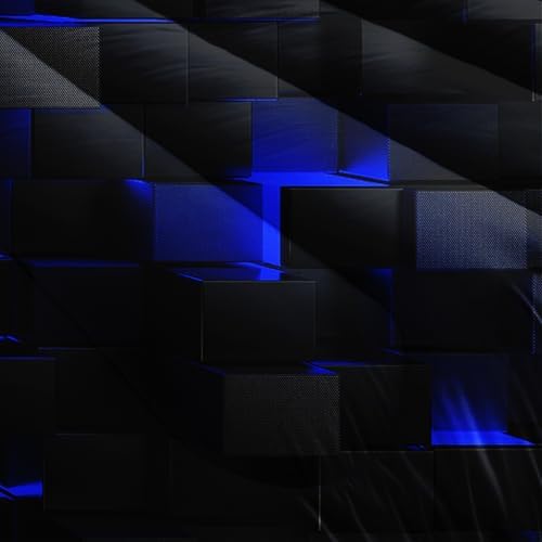Nttopship Neon Blue Black Comforter Set Full Geometric Kids Bedding Set,3 PCS Geometry Honeycomb Bed Set Modern Quilt Set 1 Comforter 2 Pillow Cases Cool Room Decor All Season B-Side Black