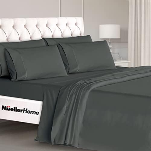 Mueller Ultratemp Bed Sheets Set, Super Soft, 6 Piece California King Sheet Sets, Deep Pocket up to 16", Transfers Heat, Breathes Better, Hypoallergenic, Wrinkle-Resistant, Oeko-TEX, Dark Grey