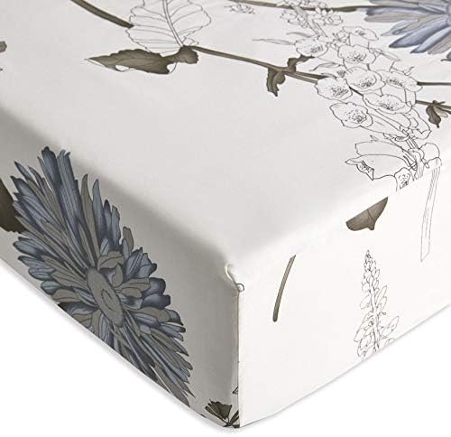 Wake In Cloud - Floral Bed Sheets, 100% Cotton, 4-Piece Sheet Set, Vintage Flower Botanical Shabby Chic Coquette Cottage Aesthetic Bedding, Deep Pocket, Gray Beige, California King Size