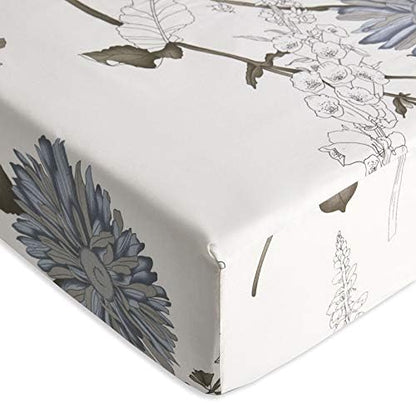 Wake In Cloud - Floral Bed Sheets, 100% Cotton, 4-Piece Sheet Set, Vintage Flower Botanical Shabby Chic Coquette Cottage Aesthetic Bedding, Deep Pocket, Gray Beige, California King Size