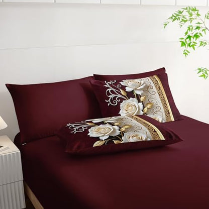 Red and White Floral Comforter Set King Size 7 Piece，Rose King Bedding Set，(1 Comforter, 1 Flat Sheet, 1 Fitted Sheet, 2 Pillowcase and 2 Pillow Sham)，White Rose Bedroom Decor