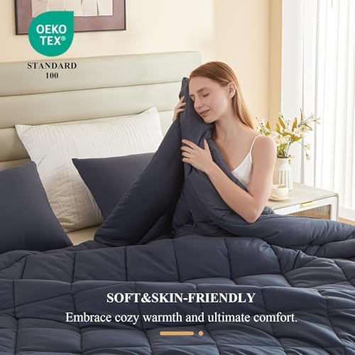 MIOTO 128x120 Oversized King Comforter, Extra Large King Size Comforter Oversized, All Season Soft Lightweight Quilt Down Alternative Duvet Insert with 8 Corner Tabs, Grey