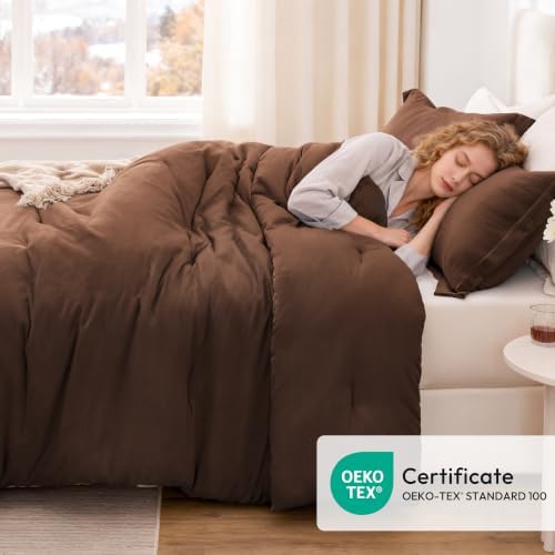 Love's cabin Brown Queen Comforter Set, 3-Piece Prewashed Bed Set