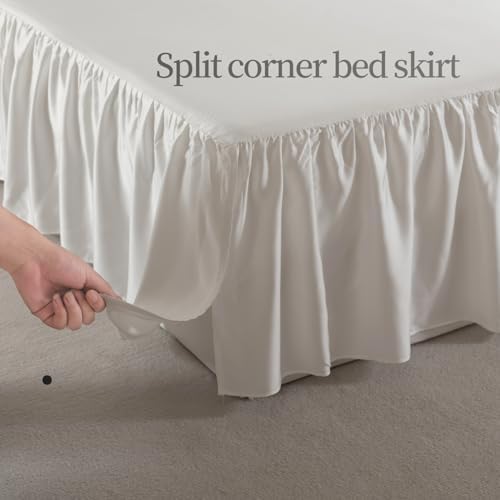 Bed Skirt Queen Size Ruffled Bed Skirt with Split Corners, 18 Inch Drop