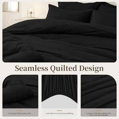 Oversized King Comforter Set 7 Pieces - Ultra-Soft Bed in a Bag, Cozy Luxury All Season Bedding Sets with Comforter, Flat Sheet, Fitted Sheet, 2 Pillow Shams & 2 Pillowcases, Black