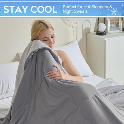 CHOSHOME Cooling Comforter Cooling Blanket, Q-Max 0.45 Cool Sleeping Summer Blanket for Hot Sleeper Night Sweats, King 90" x 108", Grey 03