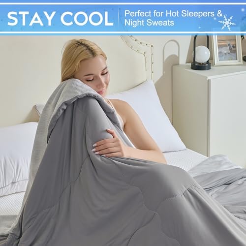 CHOSHOME Cooling Comforter Cooling Blanket, Q-Max 0.45 Cool Sleeping Summer Blanket for Hot Sleeper Night Sweats, Super King 96" x 120", Grey 03