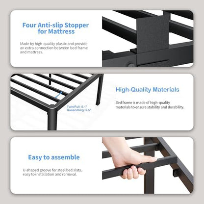 ROIL 18 Inch Queen Bed Frame with Rounded Corner & 4 Mattress Baffles