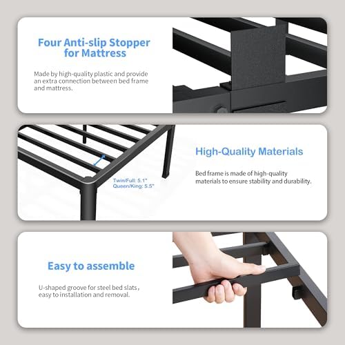 ROIL 10 Inch Queen Bed Frame with Rounded Corner & 4 Mattress Baffles