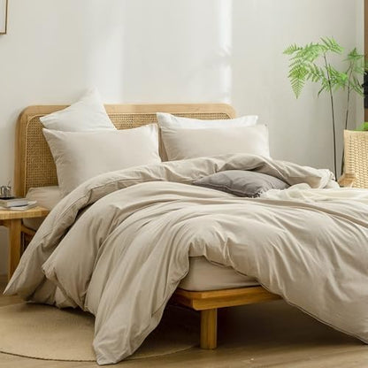 BESTOUCH Cotton Solid Duvet Cover Set Almond Milk Grey Alaska King