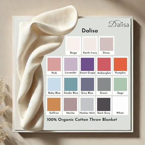 Dalisa 100% Organic Turkish Cotton Throw Blanket 80x90 Inches Saffron Gold– GOTS Certified, Cozy, with Recycled Gift Box – Perfect for Couch, Bed, and Home Decor – Boho Vintage Knit Alina