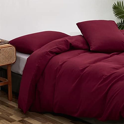 Wellboo Burgundy Red Comforter Set Twin Size Solid Dark Red Bedding Soft