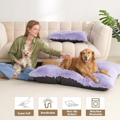 EHEYCIGA Fluffy Dog Crate Bed, Plush XX Large Dog Pillow, Purple